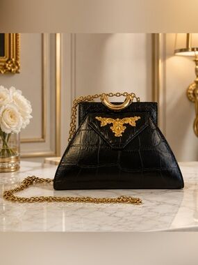 VTG Glen Miller for Ann Turk Black Leather & Gold Purse